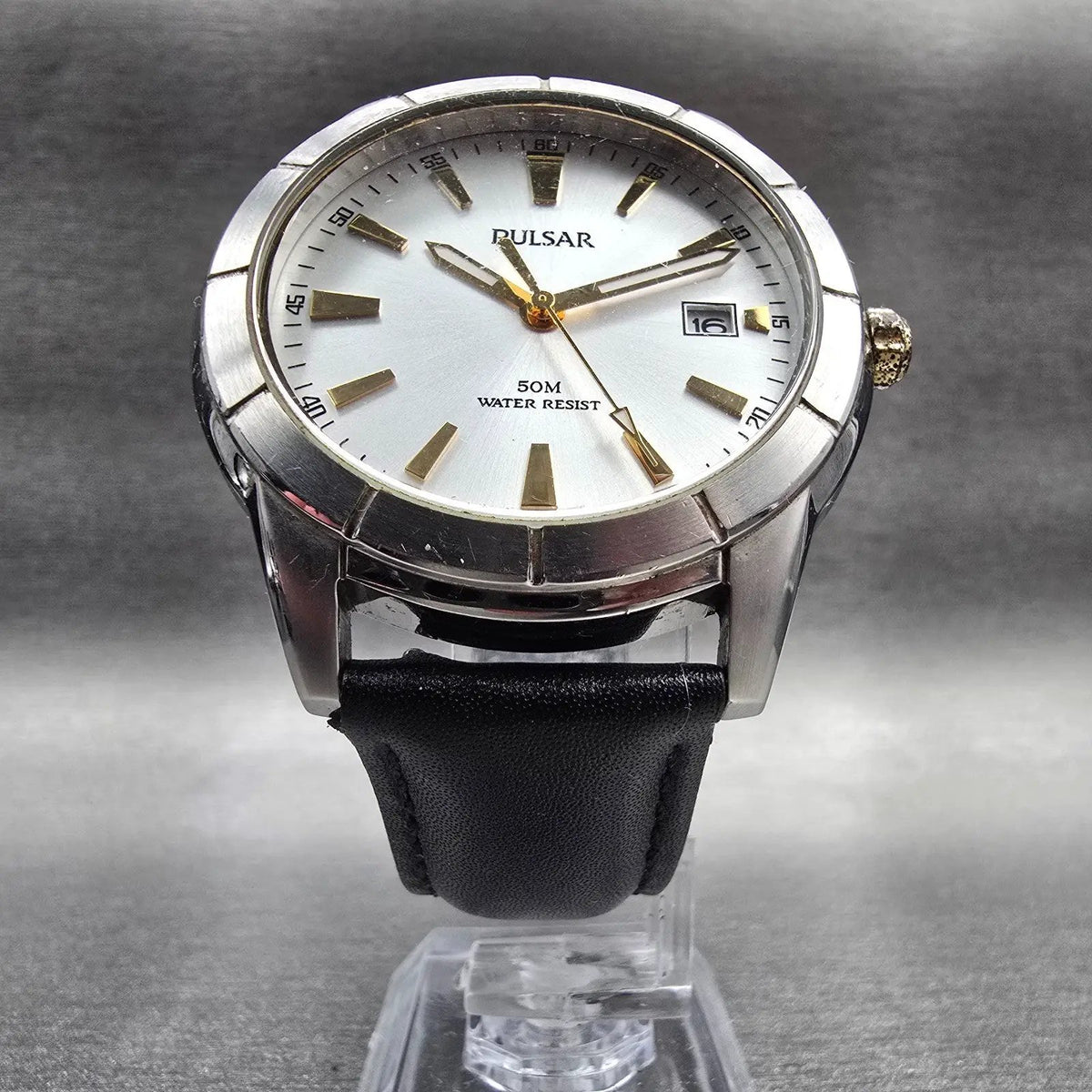 Seiko Pulsar Watch Men 40mm Silver Dial Silver Tone Date Round VX42-X324 New Bat5