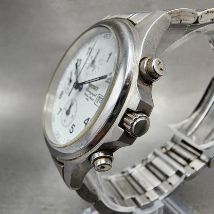 Orient Chronograph Watch Men 38mm White Dial Silver Tone Round New Battery2
