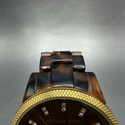 Michael Kors Watch Women 37mm Brown Dial Gold Brown Tone Daydate New Battery PT4