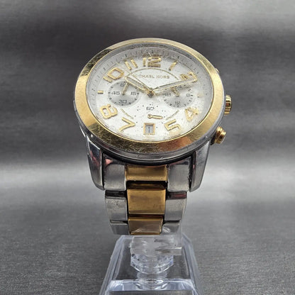 Michael Kors Mercer Chronograph Watch Women 41mm Silver Dial Two Tone New Batt5
