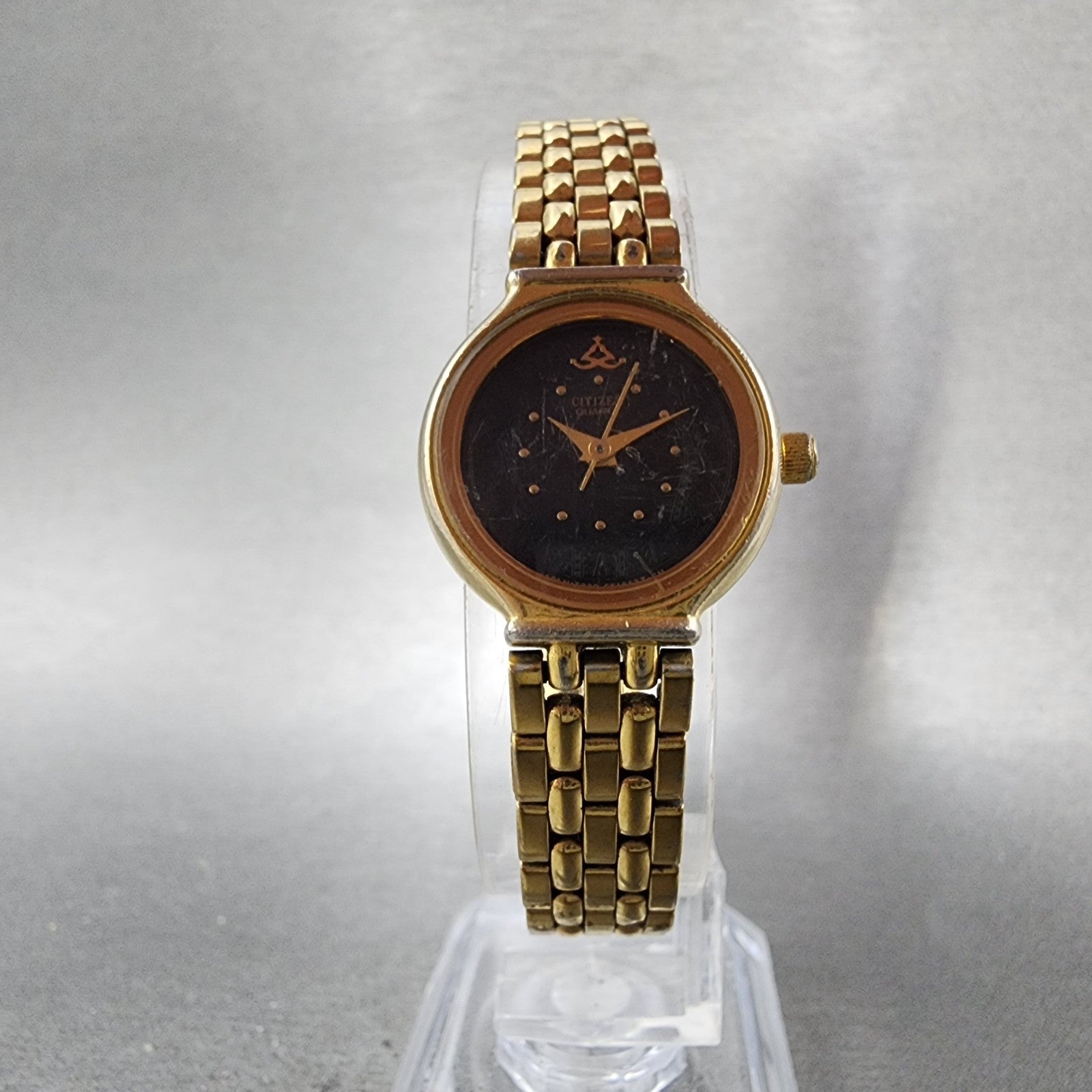 Citizen Watch Women 21mm Black Dial Gold Tone Round 5930S16806 New Battery5