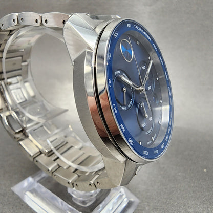 Movado Bold Verso Chronograph Watch Men 44mm Blue Dial Steel Date READ!! 36008653