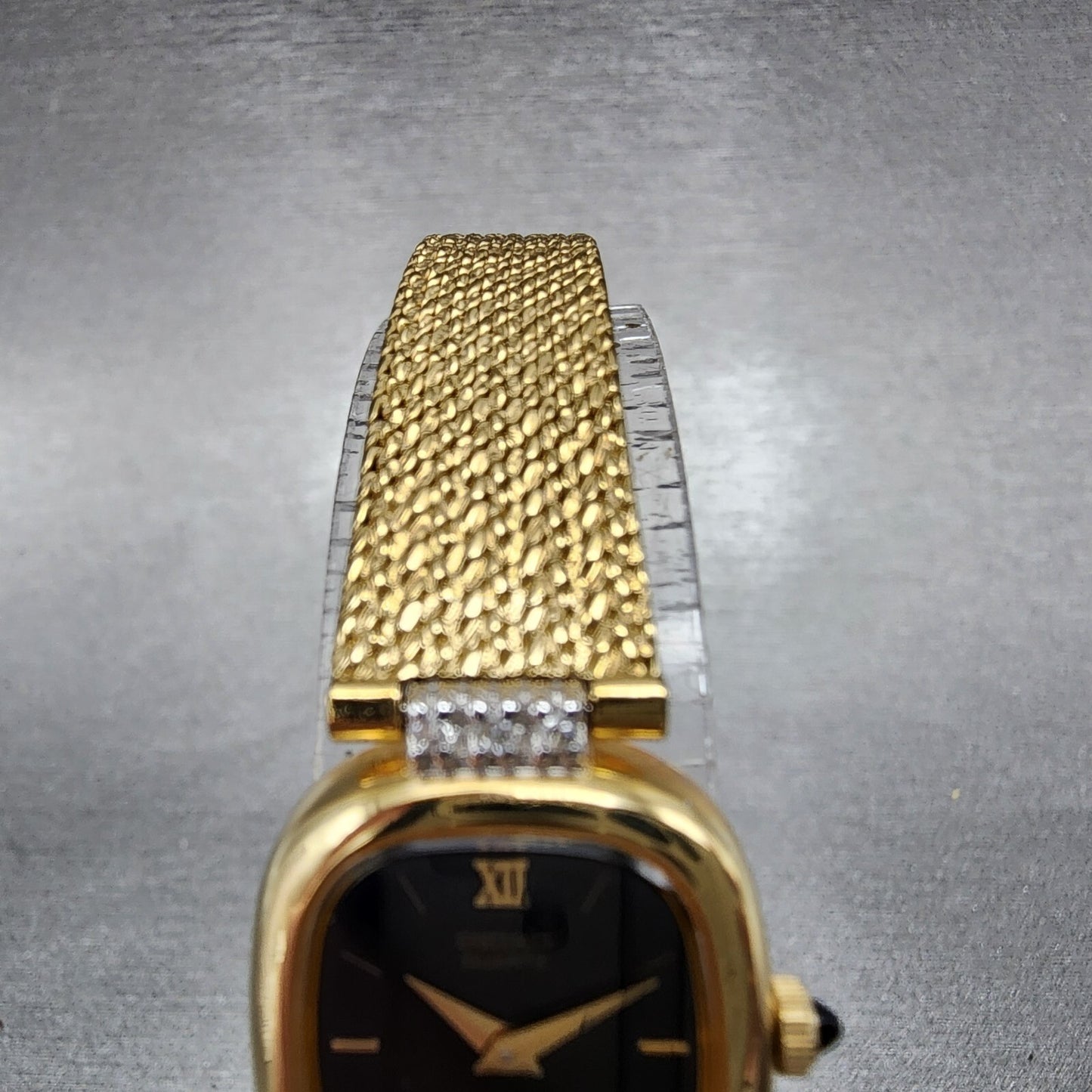 Seiko Watch Women 18mm Black Dial Gold Tone Diamond Accent Rectangle New Battery4