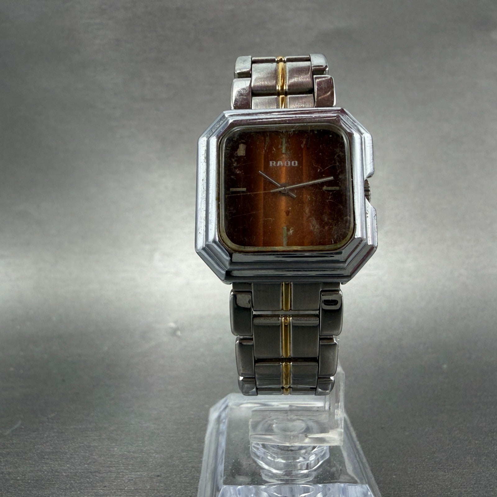 Rado Watch Women 26mm Orange Dial Silver Tone Octagon Manual Wind Runs VTG5