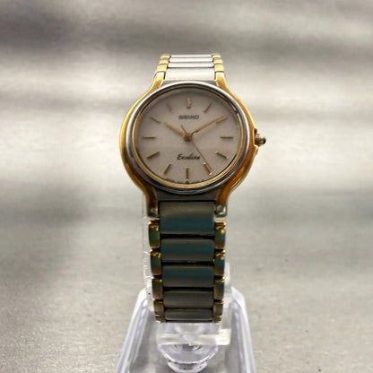 Seiko Exceline Watch Women 24mm White Dial Two Tone Round 7321-0520 New Battery5