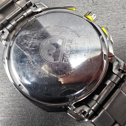 Pulsar Chronograph Watch Men 47mm Black Dial Two Tone Date VD53-X112 New Battery10