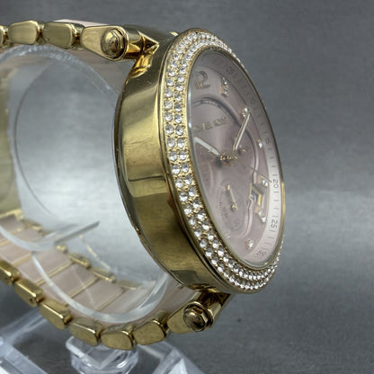 Michael Kors Parker Chronograph Watch Women 39mm Pink Dial Gold Tone Date NewBat3