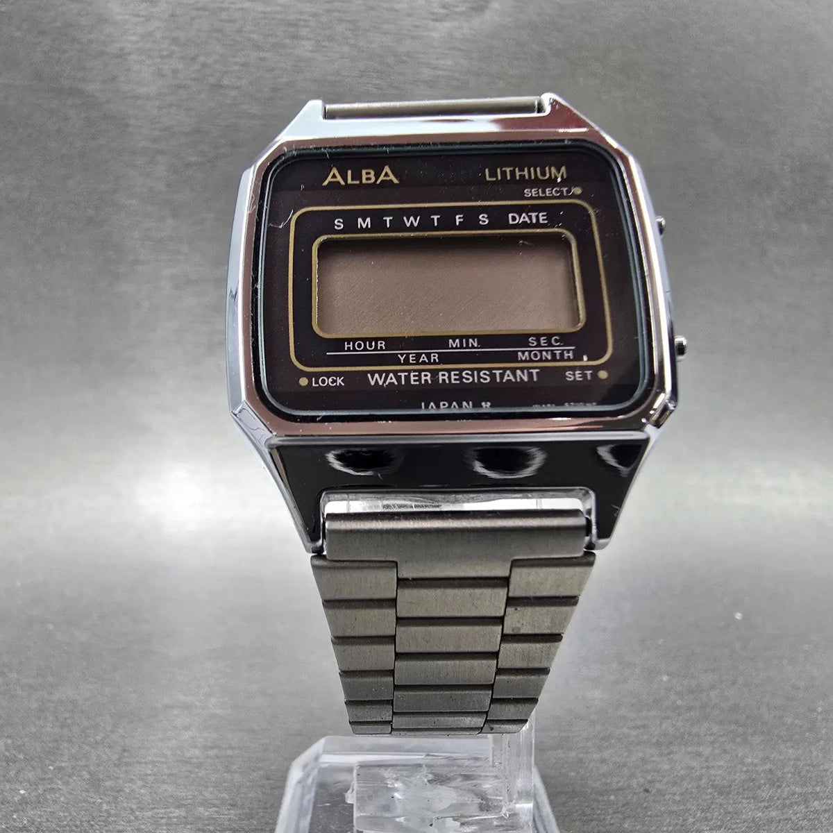 Seiko Alba Digital Watch Men 33mm LCD Silver Daydate Year Octagon W401-5050 PART6