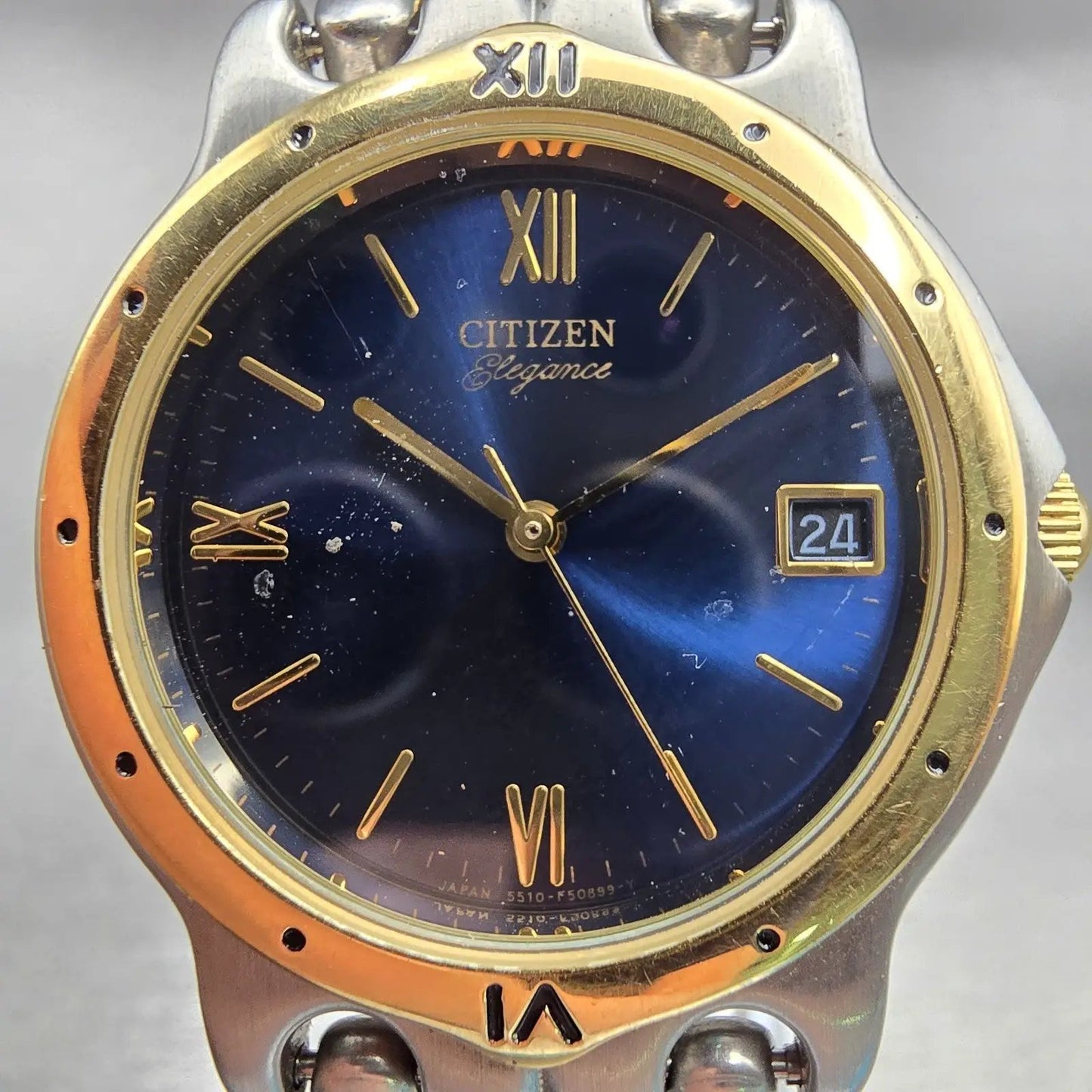 Citizen Elegance Watch Men 32mm Blue Dial Two Tone Date 5510-F51456 New Battery1