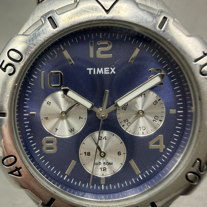 Timex Dinamica Watch Men 39mm Blue Dial Silver Tone Daydate T2G501 New Battery1
