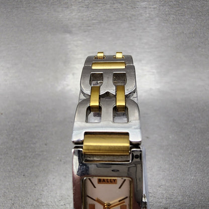 Bally Tank Watch Women 14mm White Dial Two Tone Rectangle A160A179 New Battery4