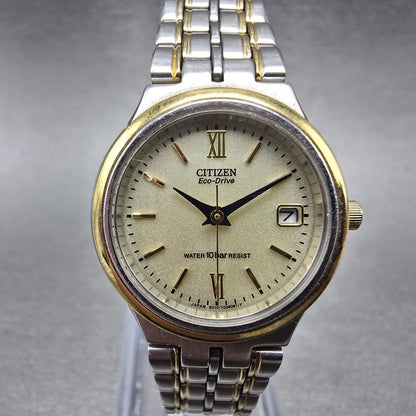 Citizen Eco-Drive Watch Women 26mm Champagne Dial Two Tone Date Round Works0