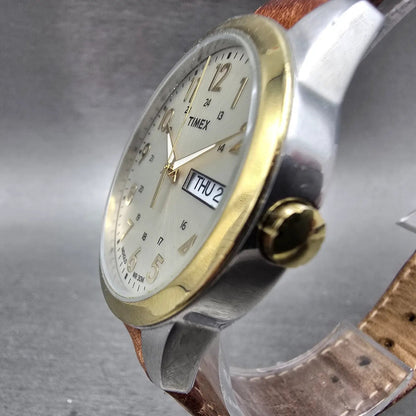 Timex Elevated Classics Watch Men 36mm Silver Dial TwoTone Daydate T2N105 NewBat2