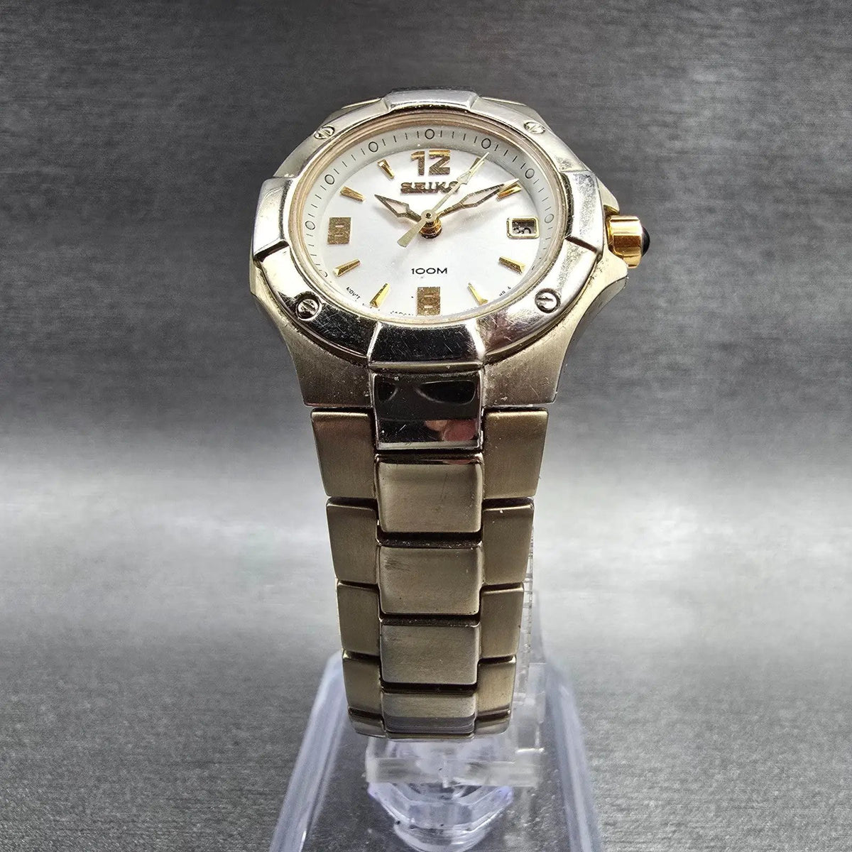 Seiko Watch Women 26mm White Dial Two Tone Date Round 7N82-0BE0 New Battery5