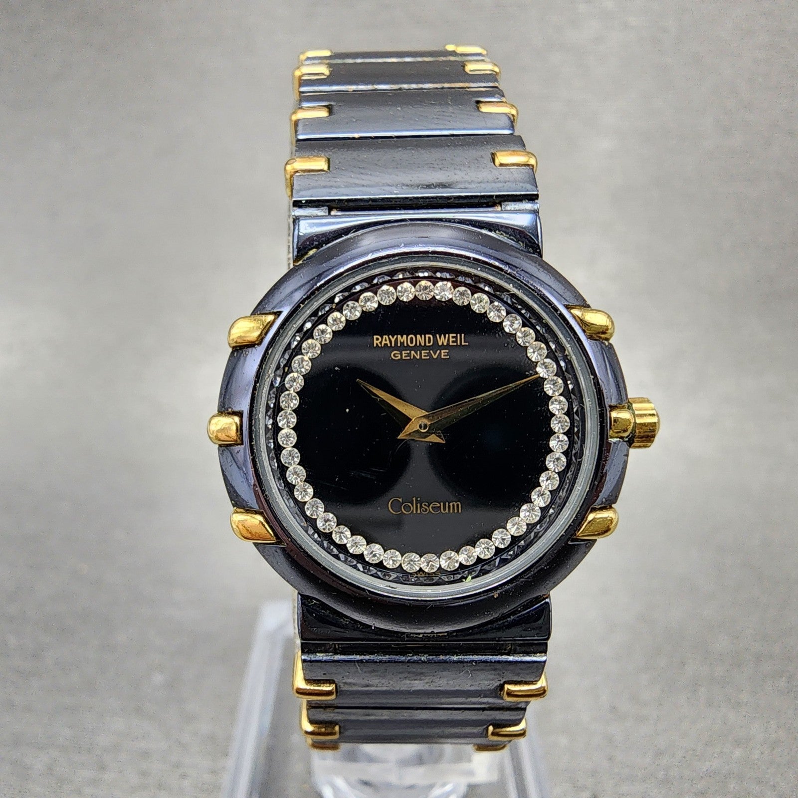 Raymond Weil Coliseum Watch Women 24mm Black Dial Black Gold Round 8084 New Batt0