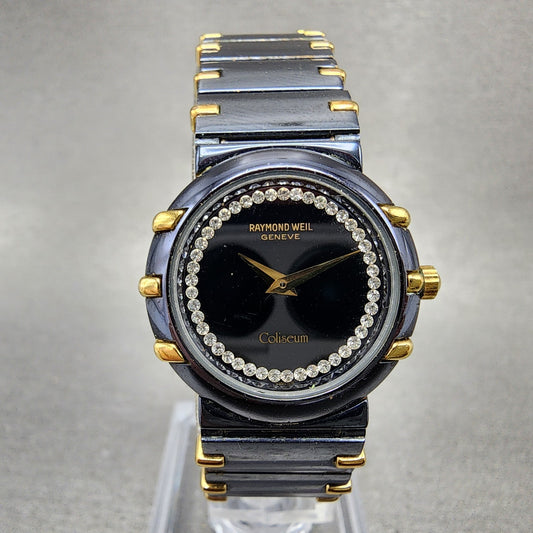 Raymond Weil Coliseum Watch Women 24mm Black Dial Black Gold Round 8084 New Batt0