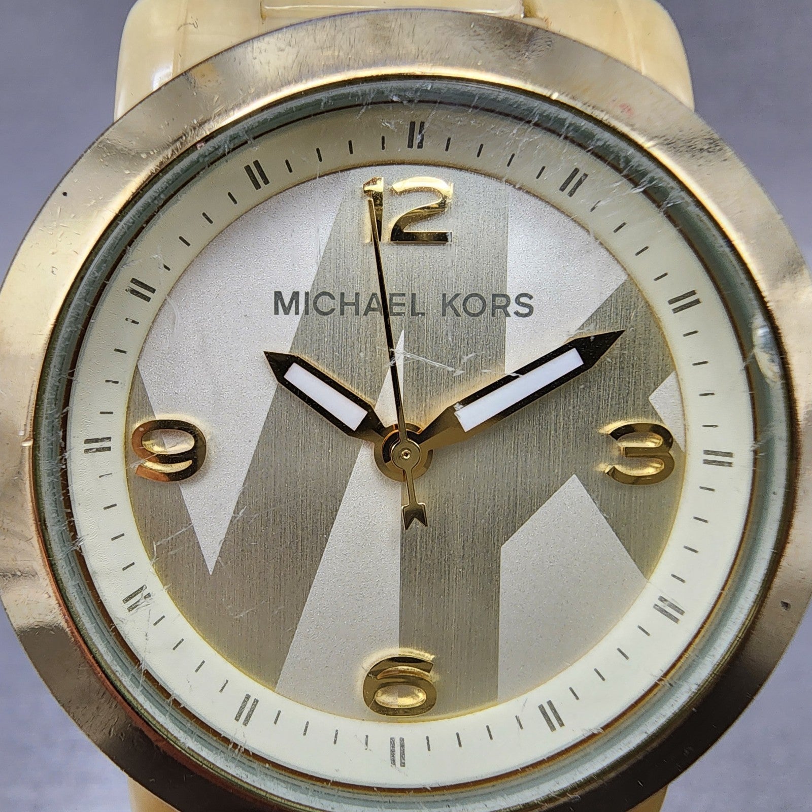 Michael Kors Watch Women 34mm Champagne Dial Tan Case Round MK4204 New Battery1