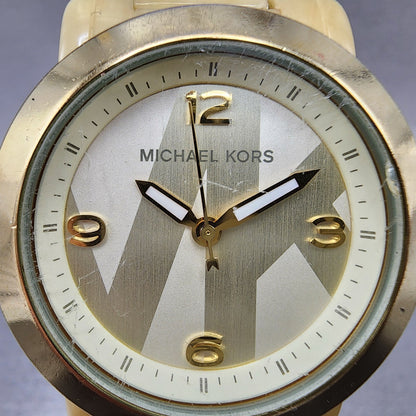 Michael Kors Watch Women 34mm Champagne Dial Tan Case Round MK4204 New Battery1