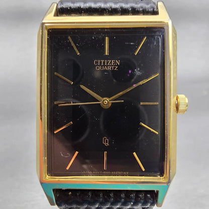 Citizen CQ Watch Men 25mm Black Dial Gold Tone Rectangle 6031-K02627 New Battery1