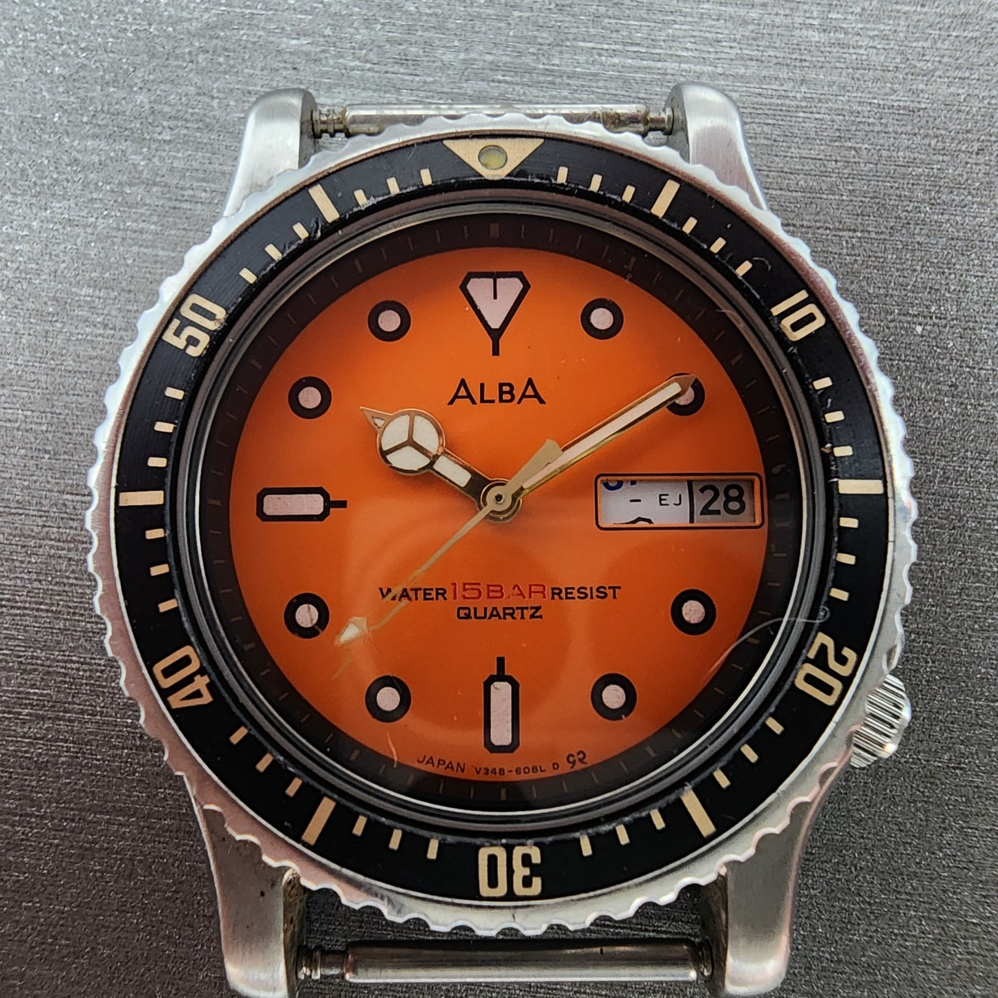 Seiko ALBA Dive Watch Men 36mm Orange Dial Silver Tone Daydate READ! New Battery1