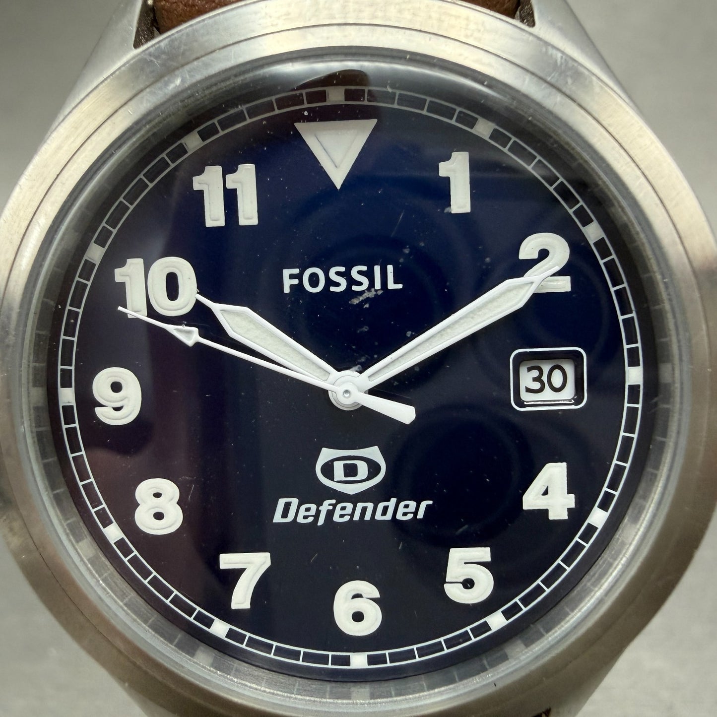 Fossil Defender Watch Men 40mm Blue Dial Steel Date Round DEC1002 New battery1