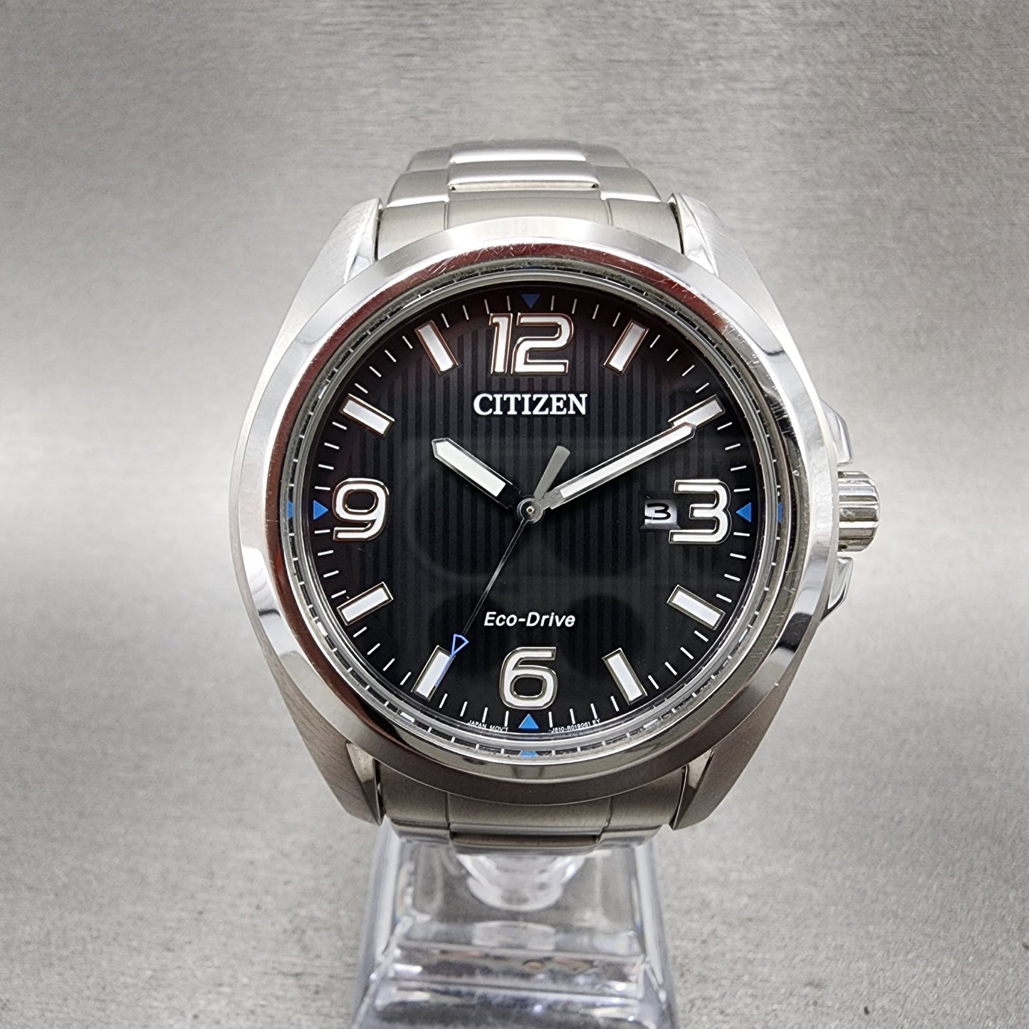 Citizen EcoDrive Watch Men 43mm Black Dial Silver Tone Date J810R006961 Runs2