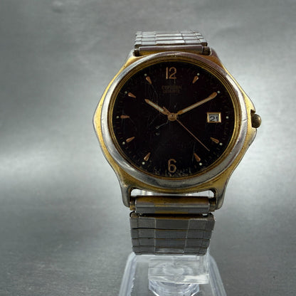 Citizen Watch Men 35mm Black Dial Gold Tone Date Round 6110-S42076 New Battery5