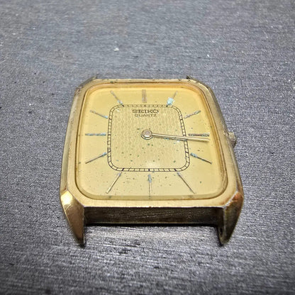 Seiko Tank Watch Men 27mm Champagne Dial Gold Tone Rectangle 6020-5409 PARTS VTG3