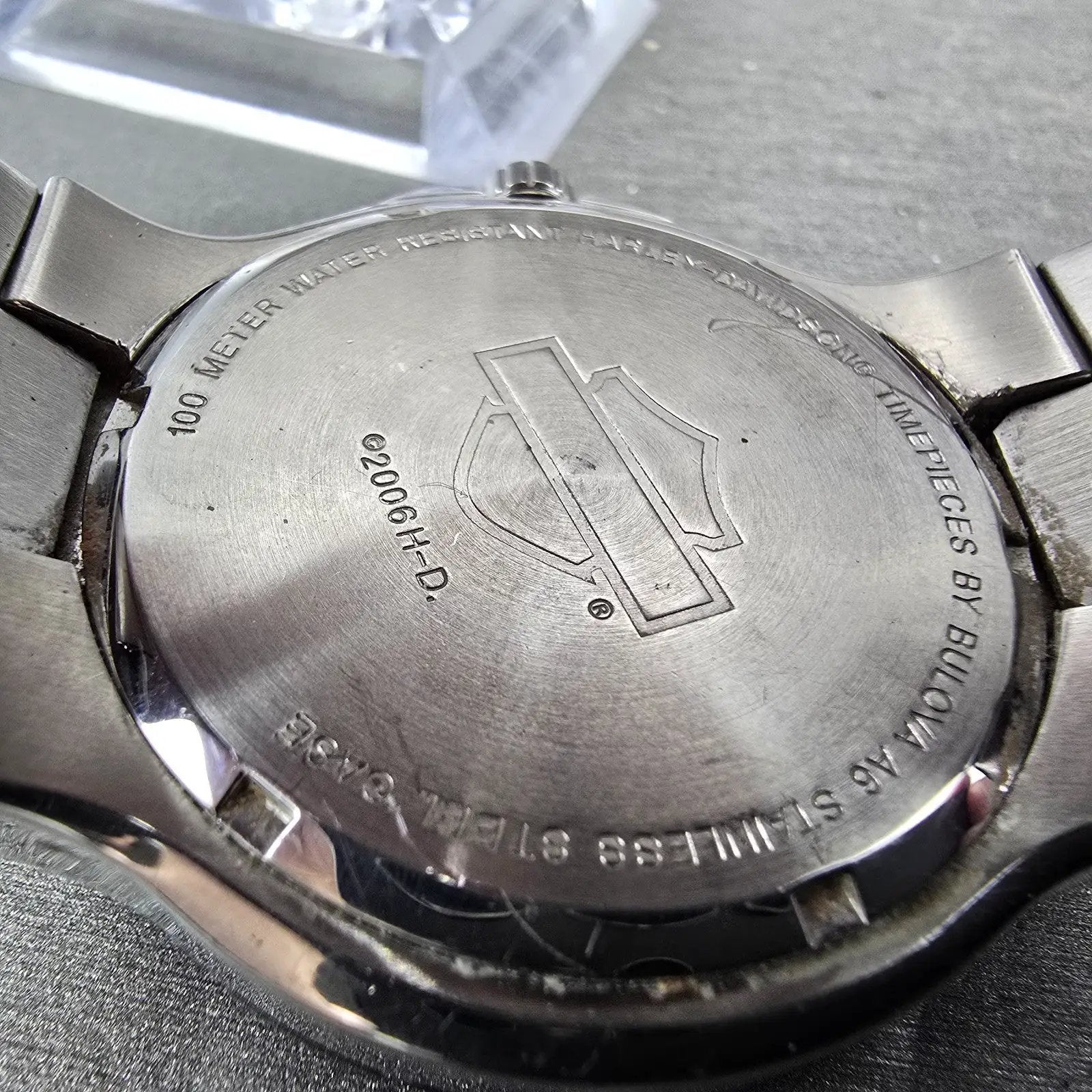 Bulova Harley Davidson Watch Men 42mm Black Dial Silver Tone Date 78B09 New Batt9