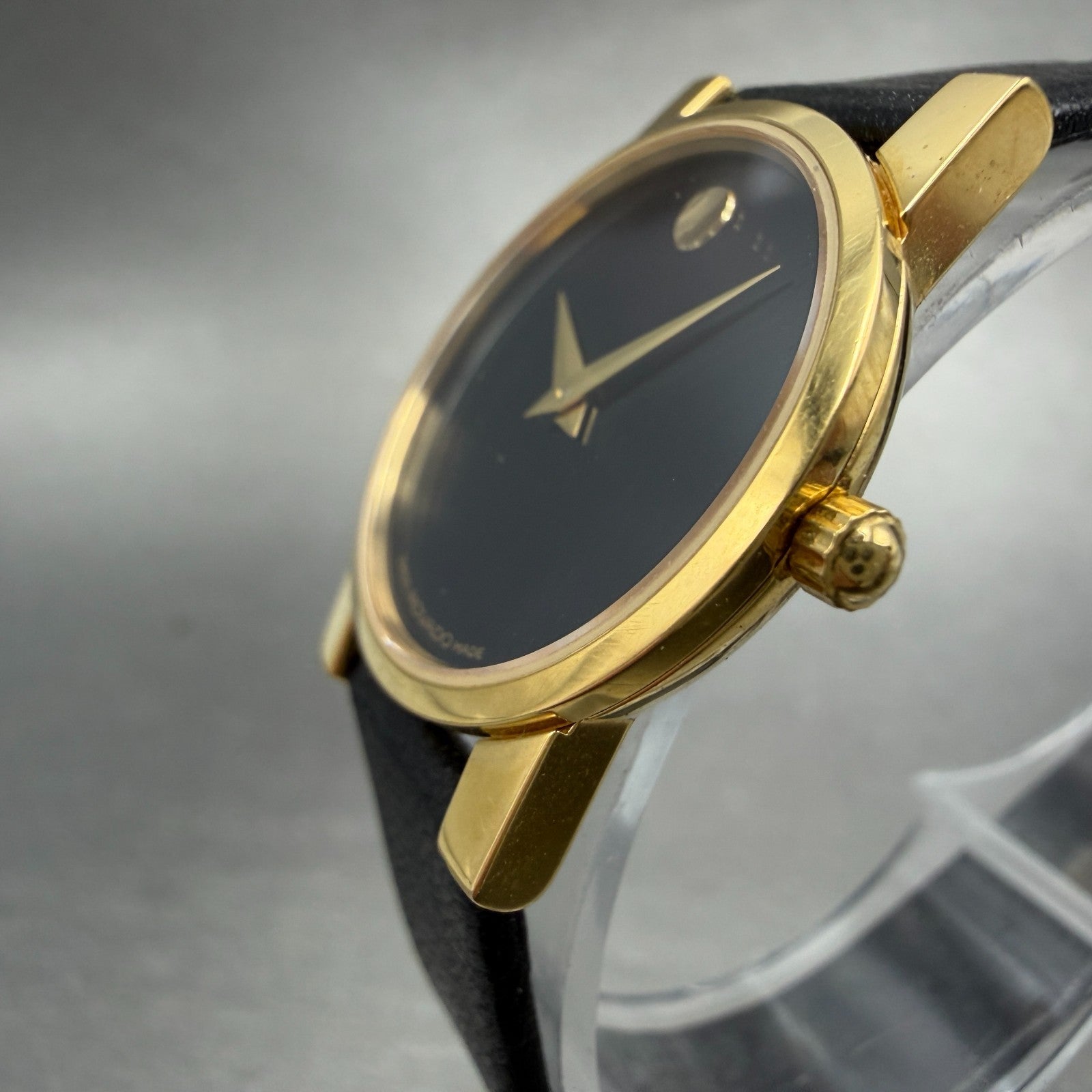 Movado Museum Watch Women 25mm Black Dial Gold Tone Round 87 A1 845 New Battery82