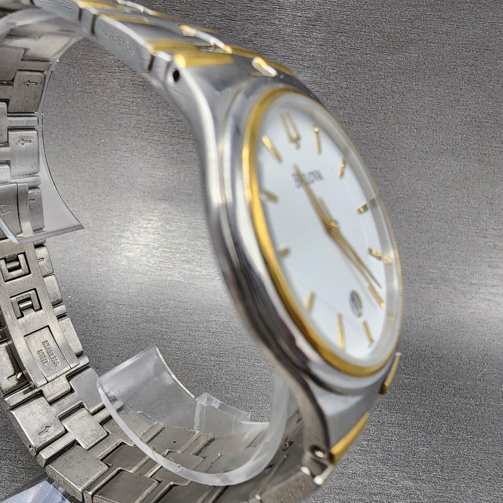 Bulova Watch Men 38mm White Dial Two Tone Date Round 98B108 PARTS4
