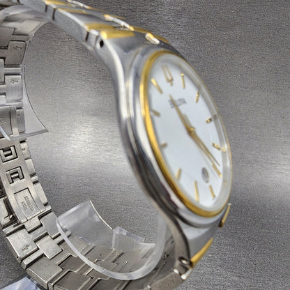 Bulova Watch Men 38mm White Dial Two Tone Date Round 98B108 PARTS4