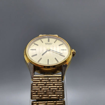 Vintage Seiko Watch Women Gold Tone Champange Dial 23mm Round 4700-0059 New Batt