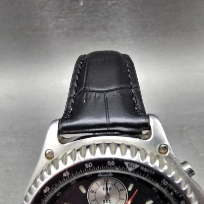 Seiko Pulsar Chronograph Watch Men 41mm Black Dial Silver Alarm Date N945 NewBat5