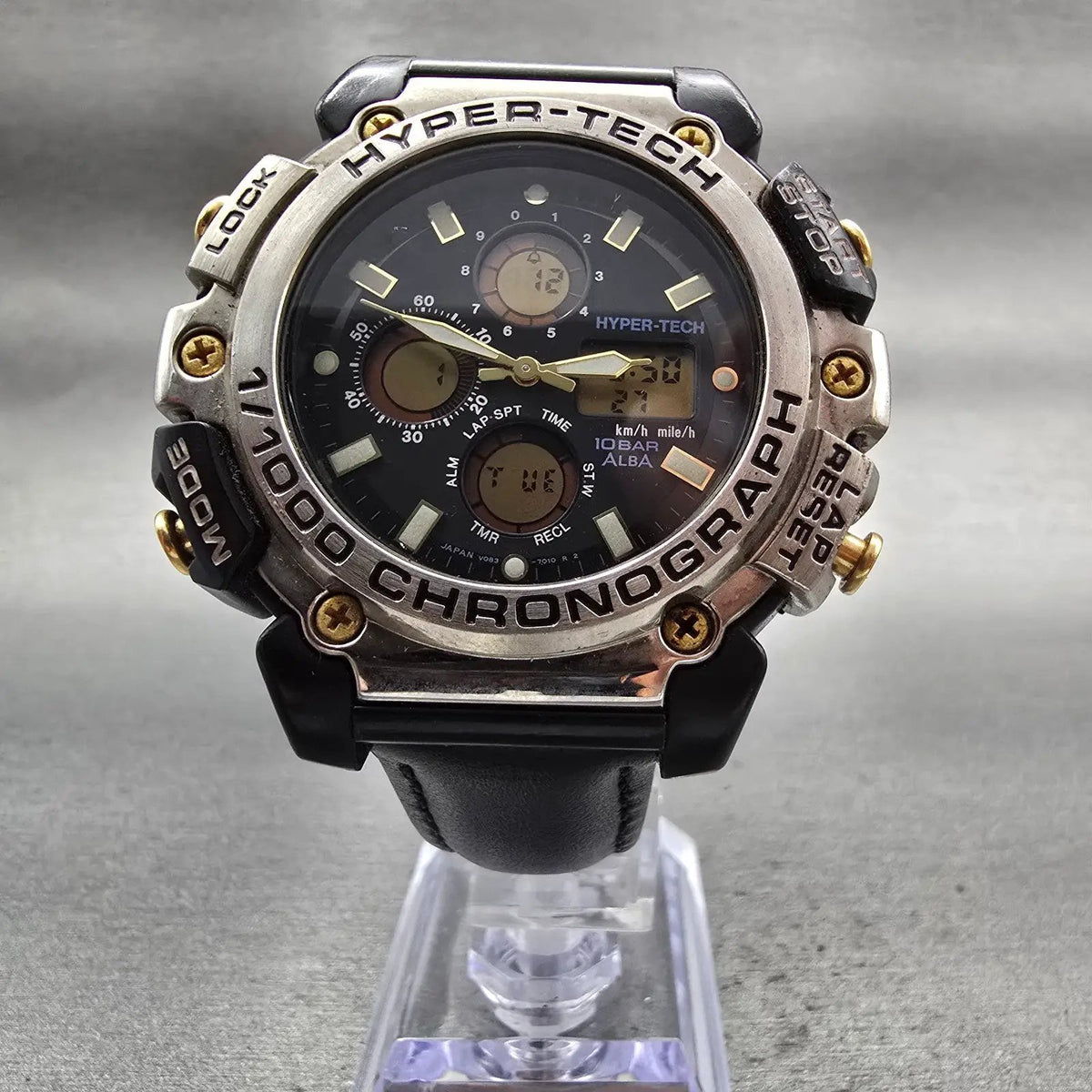 Seiko Alba Hyper-Tech Watch Men 47mm Black Dial Two Tone Chrono V083-7010 NewBat5
