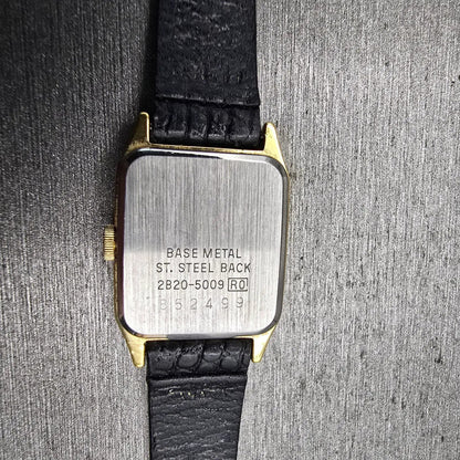 Seiko Watch Women 17mm Black Dial Gold Tone Rectangle 2B20-5009 New Battery VTG10