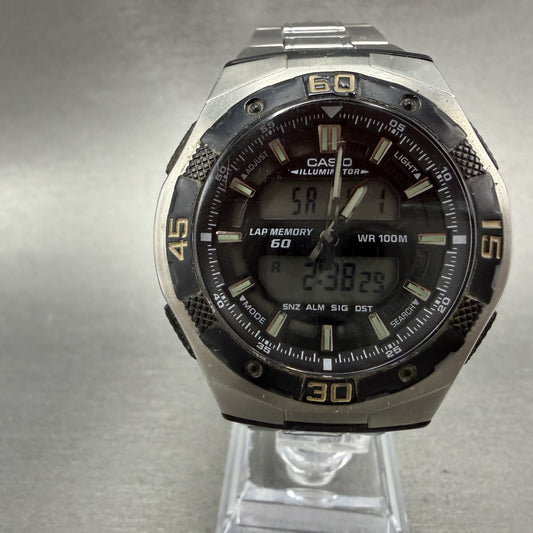 Casio Illuminator Watch Men 44mm Analog Digital Silver Tone AQ-164W New Batt0