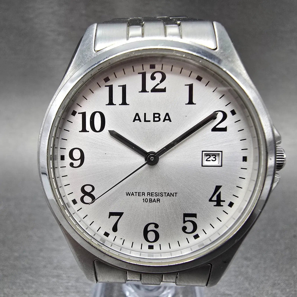 Alba Watch Men 36mm Silver Dial Steel Date Round VX32-K007 JDM PARTS Seiko0