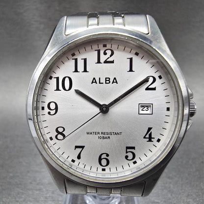 Alba Watch Men 36mm Silver Dial Steel Date Round VX32-K007 JDM PARTS Seiko0