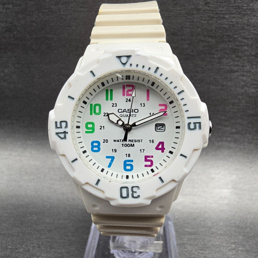 Casio Dive Watch Women 34mm White Dial White Tone Date Round LRW-200H New Batt0
