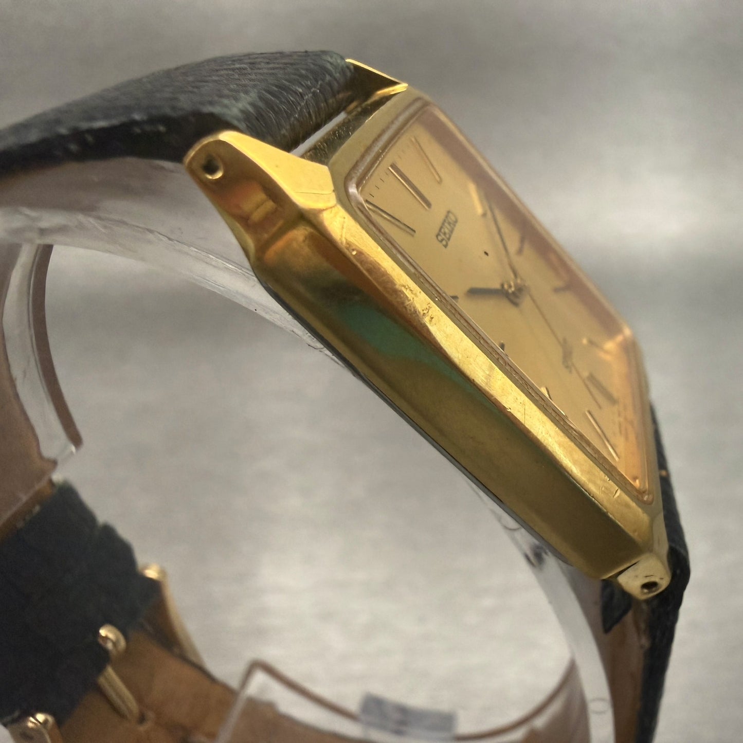 Seiko Spirit Watch Men 25mm Gold Dial Gold Tone Rectangle 7N01-5180 New Battery3