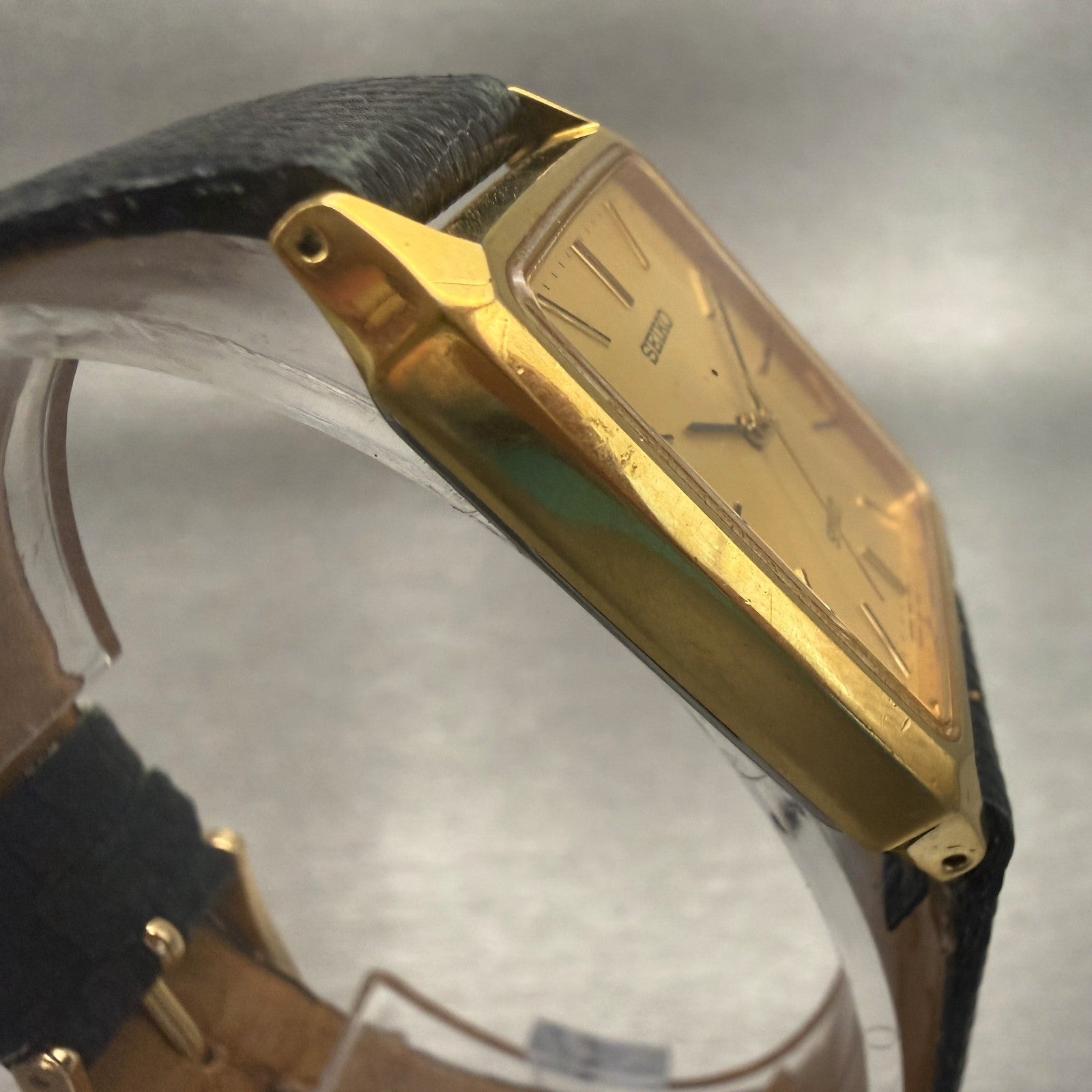 Seiko Spirit Watch Men 25mm Gold Dial Gold Tone Rectangle 7N01-5180 New Battery3