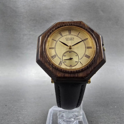 Citizen Watch Men 35mm Champagne Dial Brown Tone Octagon 2040-203704 New Battery5