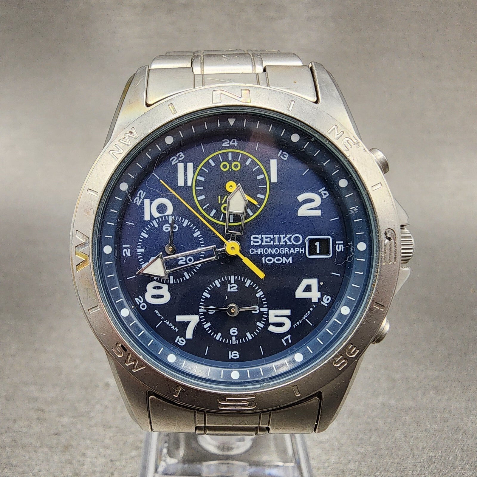 Seiko Chronograph Watch Men 38mm Blue Dial Steel Round 7T920DX0 PARTS0