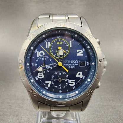 Seiko Chronograph Watch Men 38mm Blue Dial Steel Round 7T920DX0 PARTS0