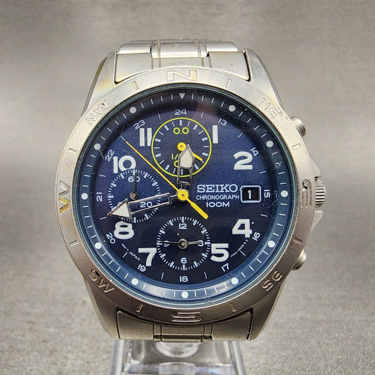 Seiko Chronograph Watch Men 38mm Blue Dial Steel Round 7T920DX0 PARTS0