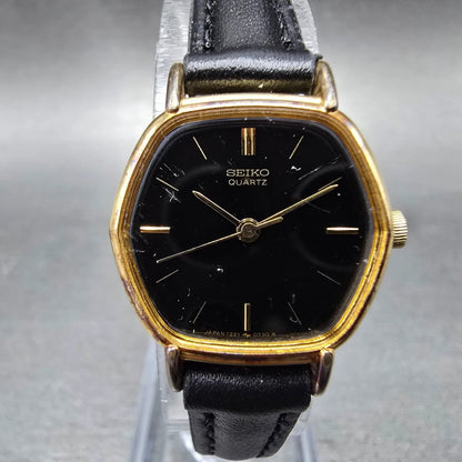 Seiko Watch Women 21mm Black Dial Gold Tone Hexagon 1221-5500 New Battery JP0