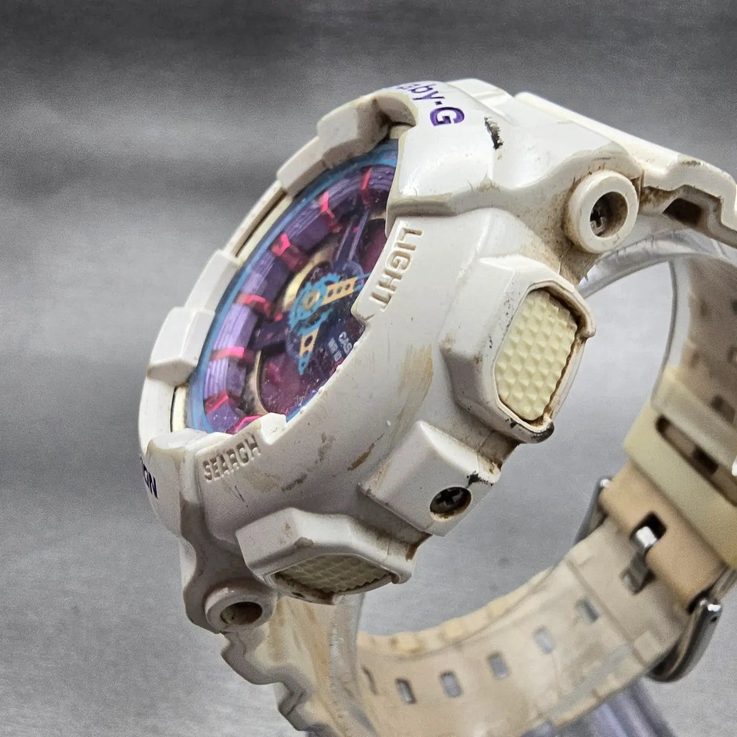 Casio Baby-G BA-112 Watch Women 43mm Purple White Chronograph Alarm New Battery2