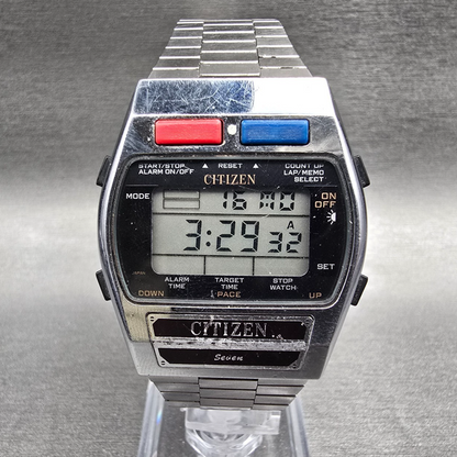 Citizen Seven Digital Watch Men 33mm Silver Chrono Alarm 9590-084063 New Battery0