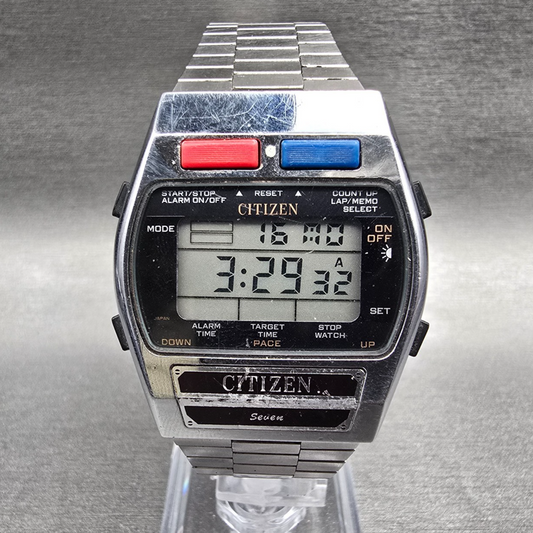 Citizen Seven Digital Watch Men 33mm Silver Chrono Alarm 9590-084063 New Battery0